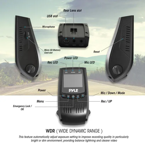 Vista 2 de Pyle PLDVRCAM74 - Monitor DVR de visión trasera digital de 1.5 pulgadas, sistema de grabación de video de doble cámara en Full HD 1080p con monitor