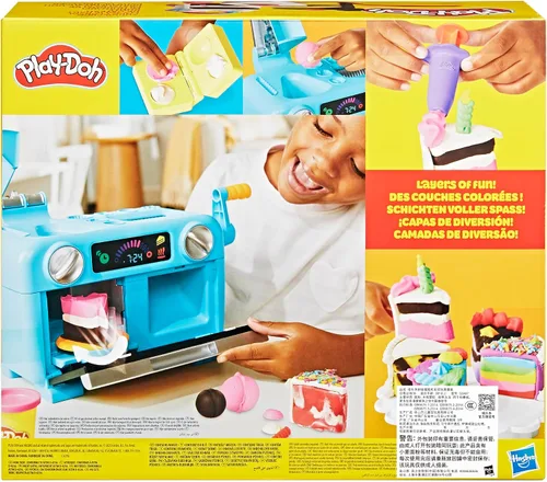 Vista 13 de Play-Doh Super Slice Cake Playset, horno de juguete con accesorios de cocina y 11 latas compuestas de modelado, artes y manualidades para niños, a