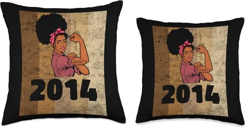Vista 3 de Vintage 2014 Limited Edition 9th Birthday Afro Girls Women Throw Pillow