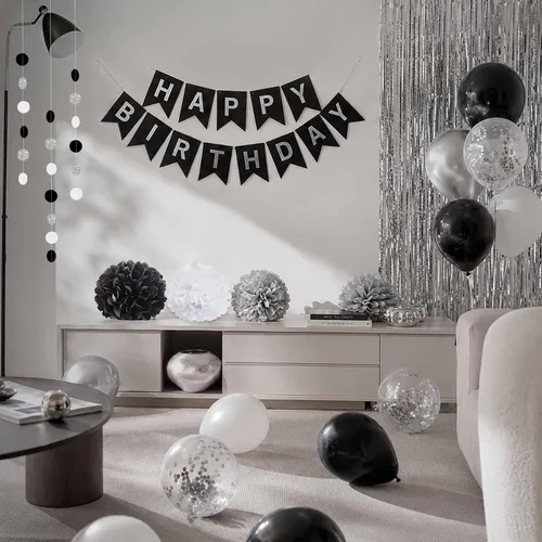 Vista 4 de ANSOMO Decoraciones de fiesta de cumpleaños negro y plateado, globos para mujeres, hombres, niños, niñas, él, 13, 15, 16, 18, 20, 21, 25, 30, 35