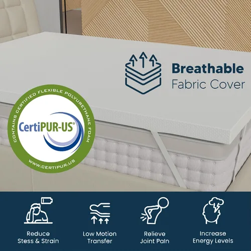 Vista 3 de Greaton, Cubrecolchón de firmeza media de 2 pulgadas con funda transpirable, protector de colchón refrescante para dolor de espalda, suave