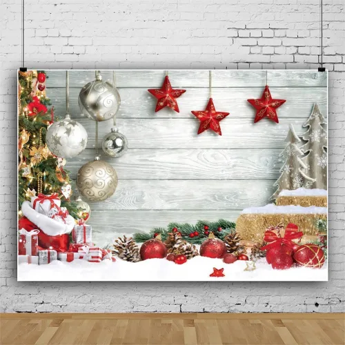 Vista 4 de Leowefowa Fondo de vinilo de 5 x 3 pies para fotos de Navidad, piso de madera blanca, copo de nieve, fondo de fotografía de árbol de Navidad, Año
