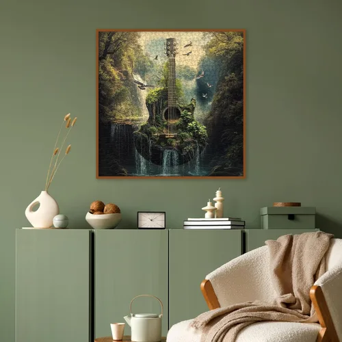 Vista 6 de Rompecabezas de 1000 piezas para adultos, diseño de bosque de guitarra, naturaleza, rompecabezas de fantasía, paisaje, pájaro, plantas, desafiantes