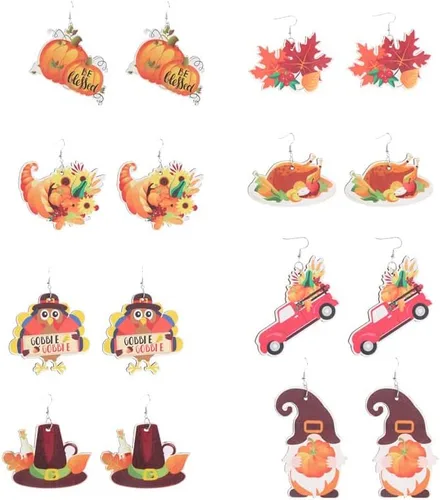 Vista 3 de Caiyao Lindos aretes de madera de pavo de dibujos animados de Acción de Gracias para mujeres y niñas, ligeros aretes de Acción de Gracias, resina
