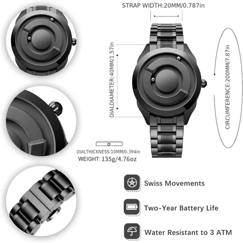 Vista 3 de EUTOUR Reloj de pulsera para hombre, magnético, minimalista, unisex, de acero inoxidable
