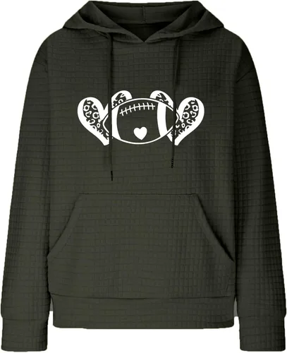 Vista 4 de Sudaderas con capucha de fútbol americano para mujer, manga larga, divertidas, con diseño de gofre, ajuste holgado, suéteres casuales con bolsillos