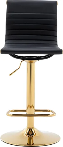 Vista 10 de Taburetes de bar ajustables de piel sintética, taburete de bar negro y dorado con respaldo, moderno taburete giratorio de altura de mostrador