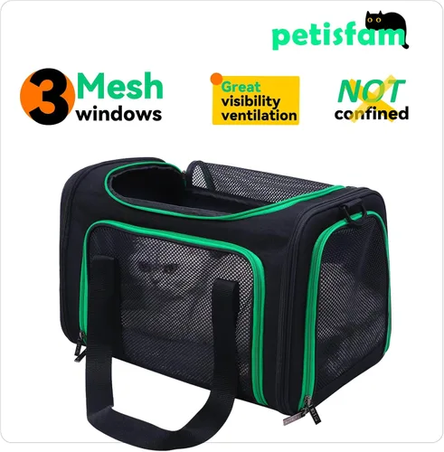 Vista 4 de Transportador suave para gatos medianos y perros pequeños con cama acogedora, 3 puertas, entrada superior, aprobado por aerolíneas, a prueba
