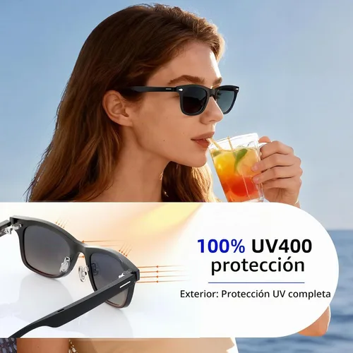 Vista 2 de Lentes inteligentes, lentes de sol polarizados con altavoz Bluetooth 5.4 de oído abierto, protección UV atlético/exterior y compatible con asistente