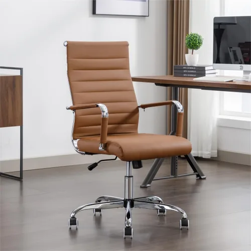 Vista 15 de Silla de escritorio de oficina de cuero, sillas de sala de conferencias con ruedas, silla ejecutiva moderna de respaldo alto, ergonómica, giratoria