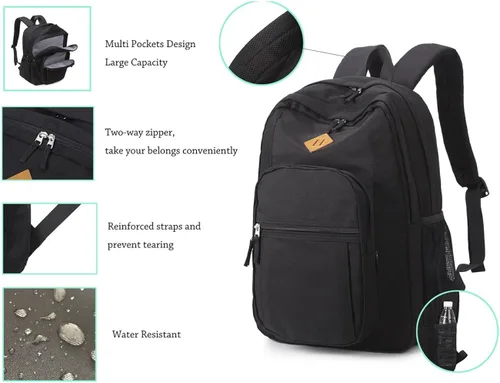 Vista 6 de Abshoo Classical Basic Mochila de viaje para escuela resistente al agua. Mochila escolar de espalda.