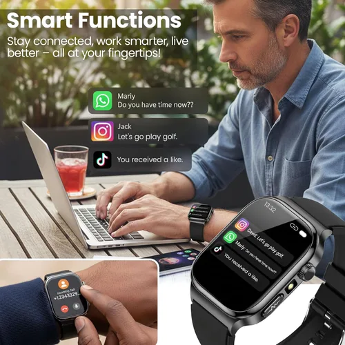 Vista 4 de Reloj inteligente de salud para mujeres y hombres, reloj AMOLED de 2.04 pulgadas con frecuencia cardíaca 24/7, seguimiento del sueño, oxígeno