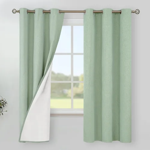 Vista 135 de YoungsTex - Cortinas 100% opacas para dormitorio, con aislamiento térmico y ojales, cortinas oscuras negras con capa pesada para ventana de sala