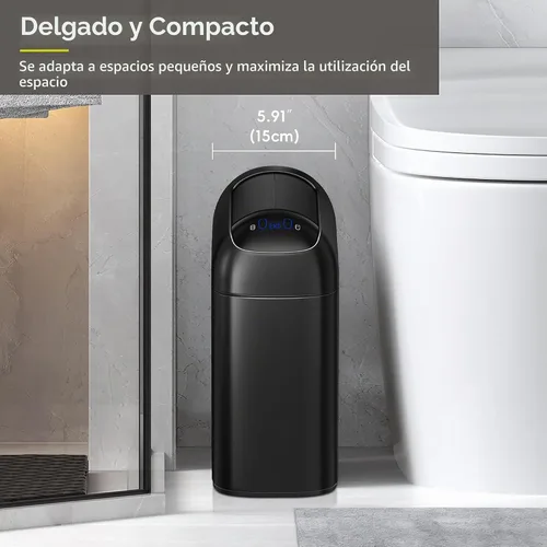 Vista 6 de EKO Astro Slim Basurero con sensor, 10L / 2.6 galones, papelera sin contacto con tapa de mariposa de cierre suave, papelera de acero inoxidable