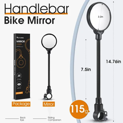 Vista 6 de West Biking Espejo de bicicleta para manillar, espejo retrovisor giratorio ajustable para bicicleta, espejo de seguridad convexo acrílico de gran