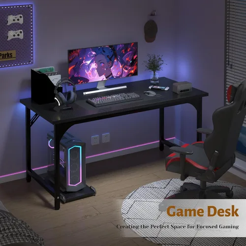 Vista 3 de AZN Escritorio para computadora, escritorio de computadora de 47 pulgadas, escritorio de oficina para juegos con mesa de fibra de carbono