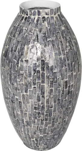 Vista 14 de Deco 79 Jarrón decorativo de nácar hecho a mano, mosaico, inspirado en flores, florero para decoración del hogar, 11 x 11 x 22 pulgadas, negro