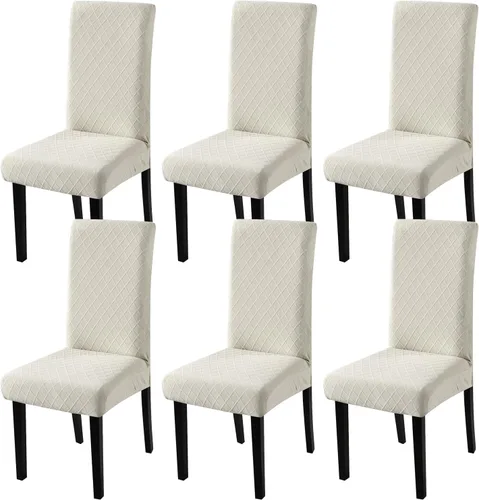 Vista 26 de Fundas para silla de comedor Yisun, fundas elásticas para silla de comedor, funda protectora para silla de comedor, mezcla de poliéster, Beige