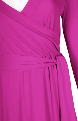 Vista 5 de Bon Rosy maxi vestido ceñido de mangas 34 y escote en V liso para mujer