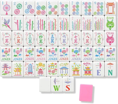 Vista 9 de Simgoing 160 azulejos Mahjong americanos grabados, modernos, verde menta