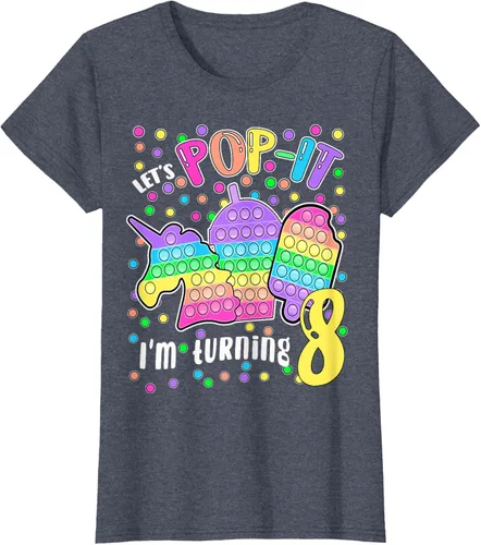 Vista 89 de Let's Pop-it I'm turning 8 Colorful 8th Birthday - Camiseta para niña, Negro