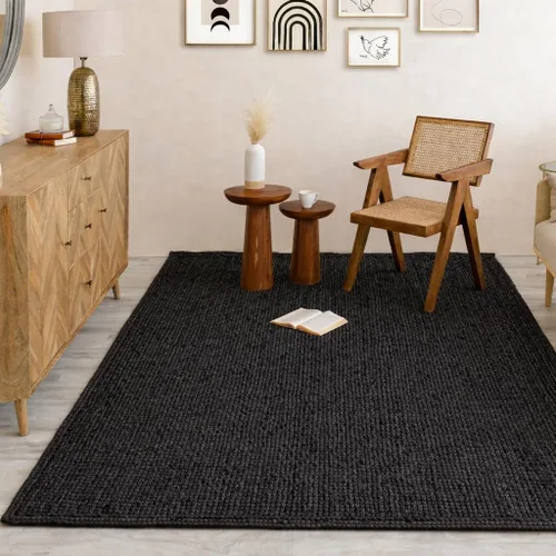 Vista 8 de Homemonde - Alfombra de yute, 2'x3', rectangular, decoración bohemia para el hogar, alfombra reversible y trenzada tejida a mano, estilo rústico