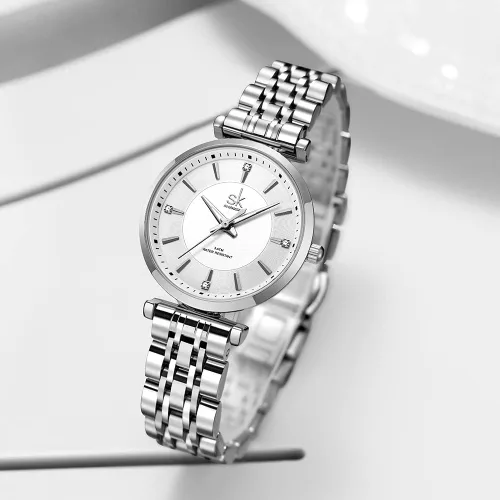 Vista 4 de SK Classic - Relojes de moda para mujer reloj de vestir de acero inoxidable sólido correa de cuero genuino