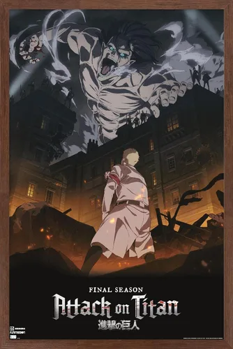 Vista 7 de Trends International Attack on Titan: Season 4 - Póster de pared Key Visual 1, 14.725 x 22.375 pulgadas, versión enmarcada de madera de granero