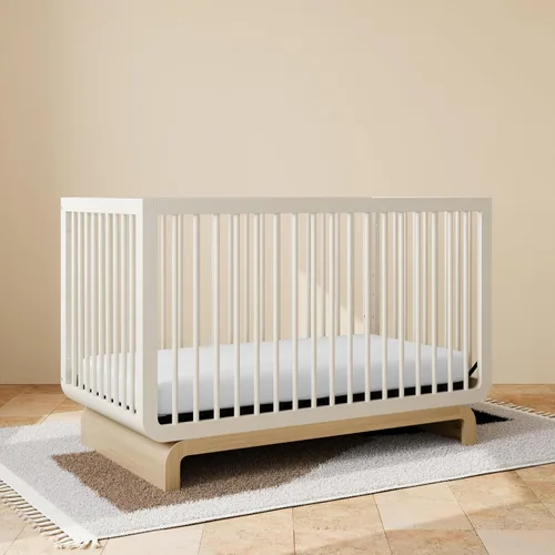 Vista 2 de Storkcraft Santorini - Cuna convertible 5 en 1 y barandilla, avena esmerilada Avena esmerilada y madera flotante