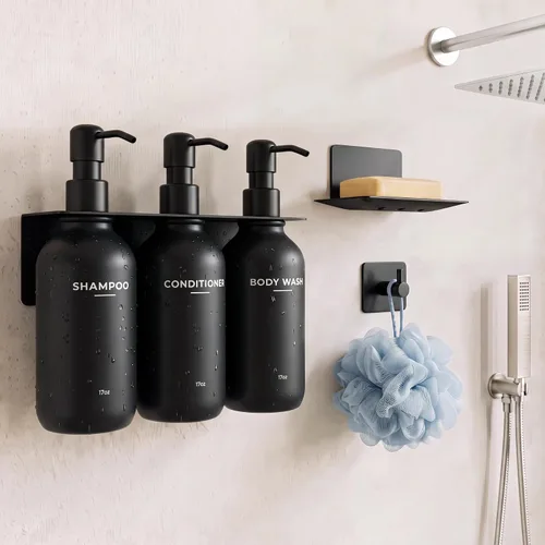 Vista 6 de Shampoo and Conditioner Dispenser - Shower Soap Dispenser Wall Mounted Bathroom Stainless Pump-transparent