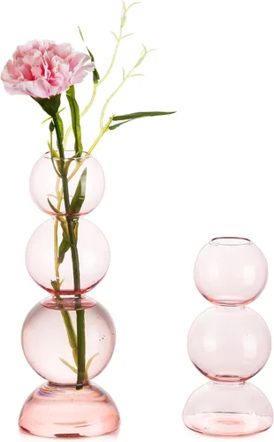 Vista 9 de Jarrones de Burbujas de Vidrio para Flores, Hewory 2 piezas Jarrones Únicos Azules Lindos para Flores Individuales para Centros de Mesa, Jarrón