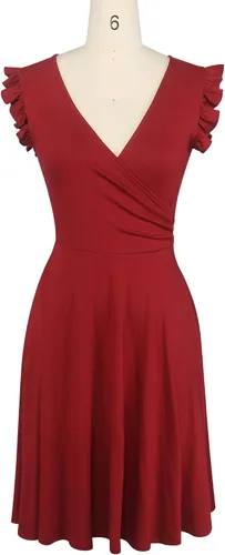 Vista 2 de oxiuly OX335 - Vestido casual de verano con cuello en V para mujer, con ribete de volantes, sin mangas, para graduación, cena, fiesta, cóctel, té