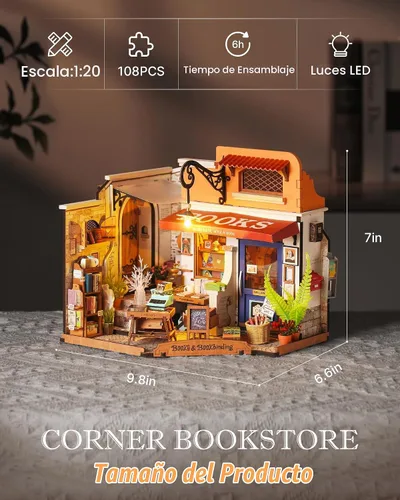 Vista 5 de Rolife Librería DIY Kit de casa de muñecas en miniatura, regalo creativo