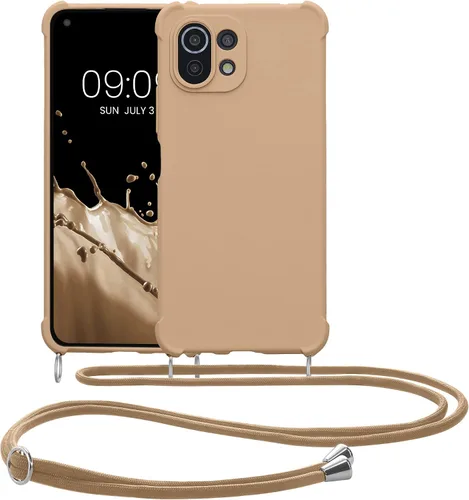 Vista 8 de kwmobile Funda cruzada compatible con Xiaomi 11 Lite (5G) NE/Mi 11 Lite (5G) Funda - Funda de silicona TPU con correa - Macchiato