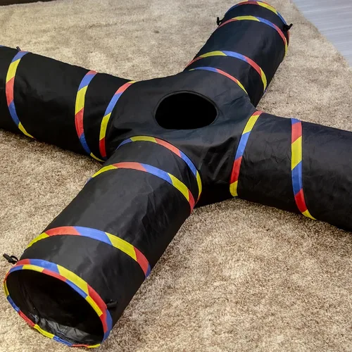 Vista 8 de Túneles grandes de 4 vías para gatos de interior, juguete de túnel de juego de 10 pulgadas de diámetro y 47 pulgadas de largo, tubo para gatos