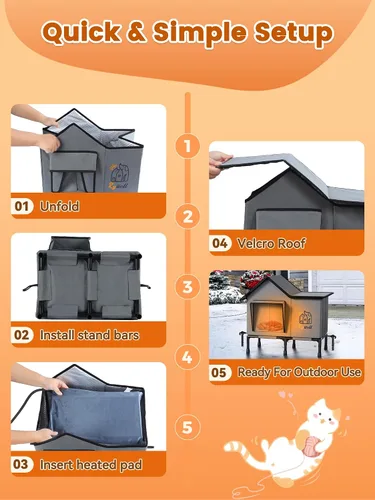 Vista 7 de Rywell - Casa para gatos con calefacción para exterior, súper aislada y resistente a la intemperie, refugio elevado para gatos al aire libre