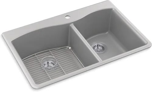 Vista 14 de KOHLER 28003-1-CM1 Kennon® - Fregadero de cocina de 25 pulgadas de montaje superior o inferior, incluye estante para fregadero, color negro mate