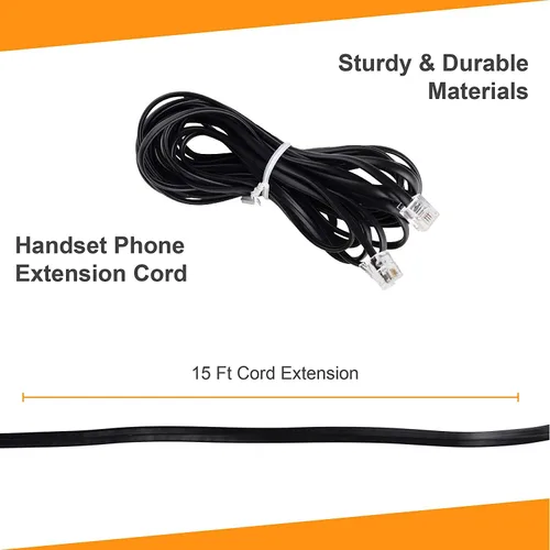Vista 5 de iSoHo - Cable de teléfono para teléfono fijo, 15 pies RJ11, color negro Superb sound quality, sturdy build, fits wall jack connections, works with