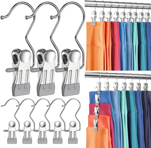 Vista 8 de 12 paquetes de perchas para pantalones con clip, organizador de leggings para colgar en el armario, perchas para pantalones de yoga que ahorran