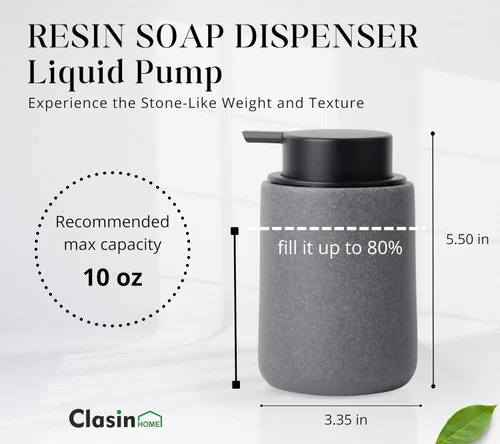 Vista 2 de Clasin Home Dispensador de jabón de manos de resina con bomba fácil de presionar, dispensador de jabón líquido recargable con acabado similar a