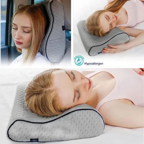 Vista 8 de alkamto Cómoda almohada de espuma viscoelástica para viajes y campamentos, bolsa portátil fácil de llevar, funda de almohada con regulación