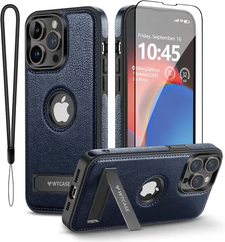 Vista 13 de WTCASE Funda magnética de cuero para iPhone 15, soporte invisible integrado [Compatible con Magsafe] Funda protectora delgada con soporte plegable