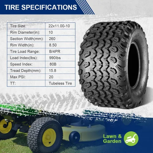 Vista 3 de MaxAuto Neumático para cortacésped de 22 x 11-10, carrito de golf All Trail UTV, ATV P334, 4 capas, juego de 2