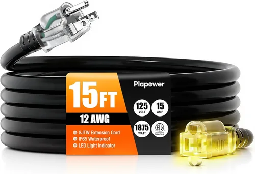 Vista 27 de Cable de extensión para exteriores calibre 12/3, 50 pies, resistente al Negro