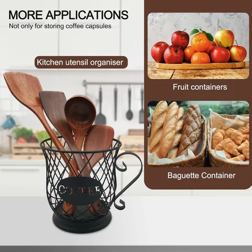 Vista 7 de Cesta de almacenamiento de cápsulas de café, organizador de gran capacidad para portavasos K Sturdy Iron Coffee Pod Organizer,Versatile Pods