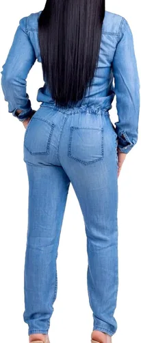 Vista 2 de Women's Skinny One-Piece Jeans Jumpsuits High Waist Stretch Jean Trousers Denim Slim Set of Clothes Long Sleeves Pants