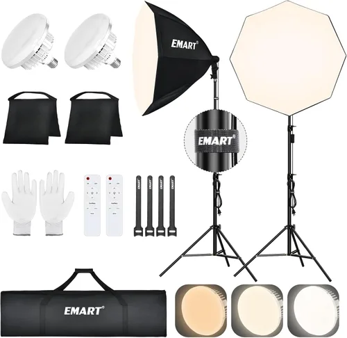 Vista 11 de EMART Kit de iluminación Softbox de 16 x 16 pulgadas, kit de iluminación para fotografía con bombilla LED de 135 W 3000-6500 K y control remoto
