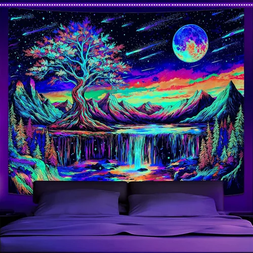 Vista 33 de Zussun Tapiz de hongo rojo, tapices de luna y estrella para dormitorio, estética de color beige, noche estrellada, planta verde, tapiz de pared