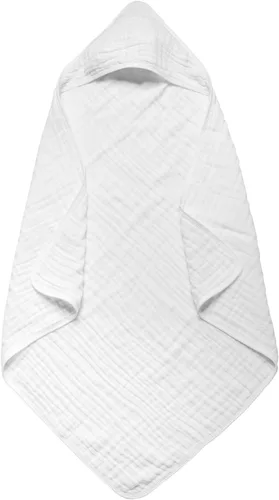 Vista 2 de Toallas con capucha para bebés y niños pequeños, toalla de baño de muselina suave y absorbente para niños y niñas (blanco puro, 1 unidad)