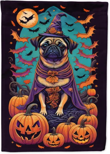 Vista 20 de Caroline's Treasures DAC1466GF - Bandera decorativa para jardín de Halloween de Affenpinscher Witchy para jardín, decoración para patio exterior